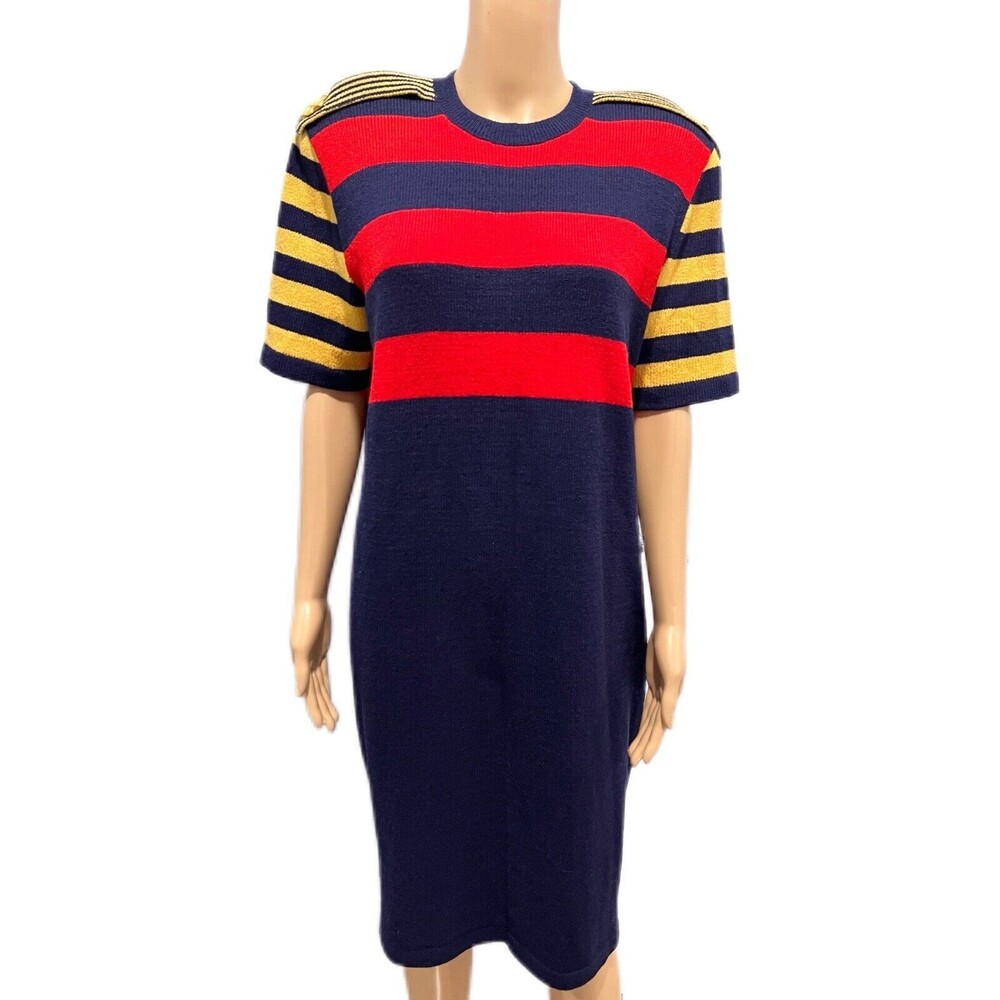 Vintage Roberta Fashions Floral Sweater Knit Dress Women Size Large